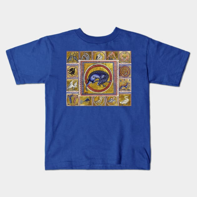 MEDIEVAL BESTIARY,WILD GOAT, FANTASTIC ANIMALS IN GOLD RED BLUE COLORS Kids T-Shirt by BulganLumini